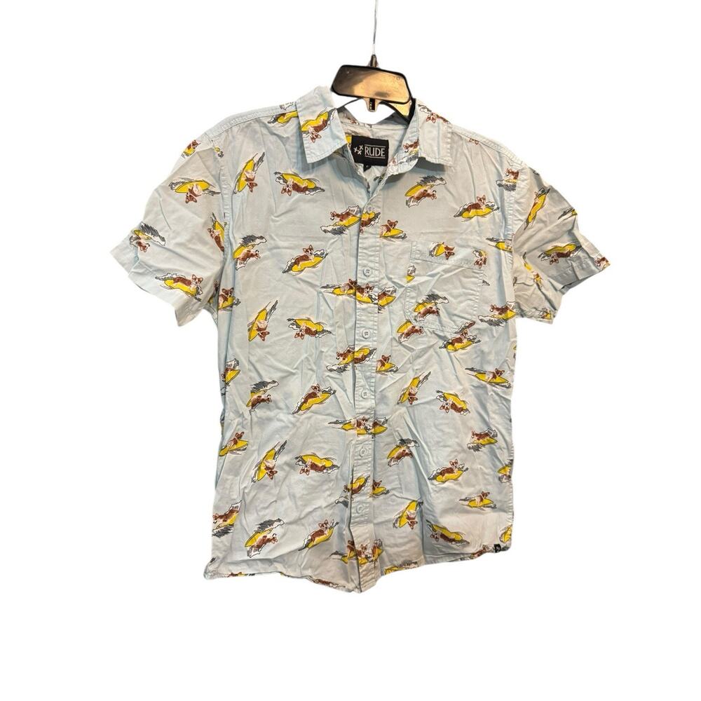 XXX Rude Surfing Corgi Men’s Button Up Shirt Size Small